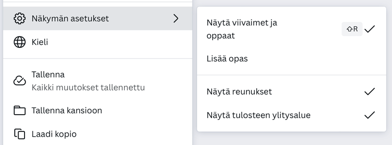 leikkuuvarojen näyttäminen canvan valikoissa