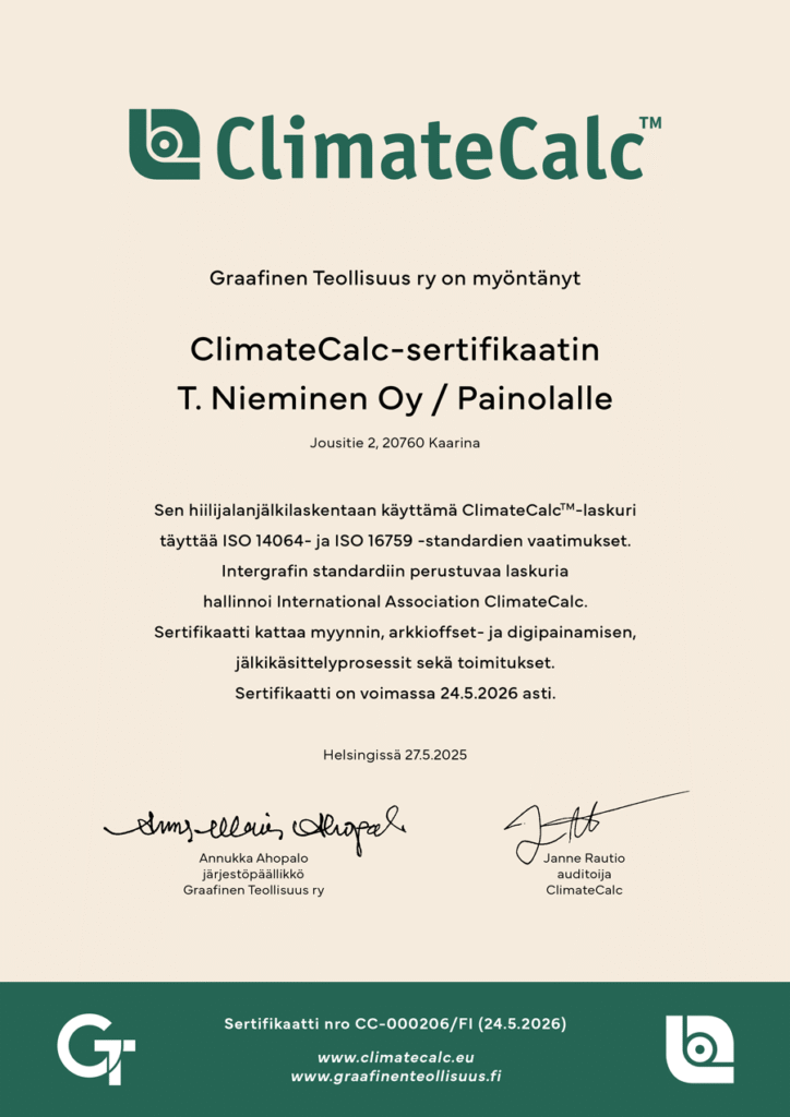 painotalo painolan climate calc sertifikaatti vuodelle 2026